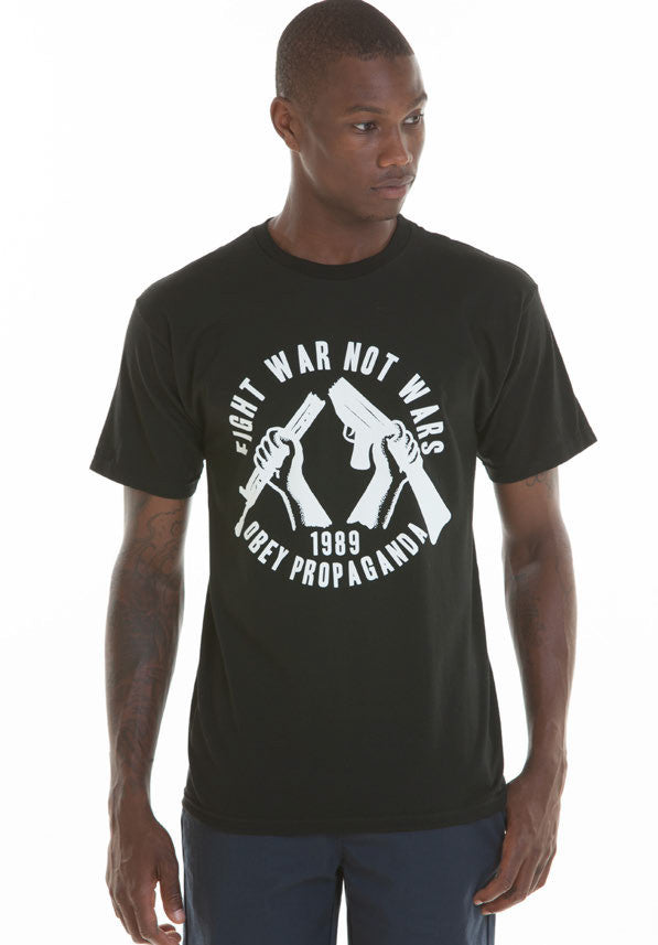 OBEY - Fight War Not Wars Men's Tee, Black - The Giant Peach