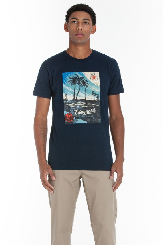 OBEY - Lifeguard Not On Duty Premium Men's Shirt, Navy - The Giant Peach
