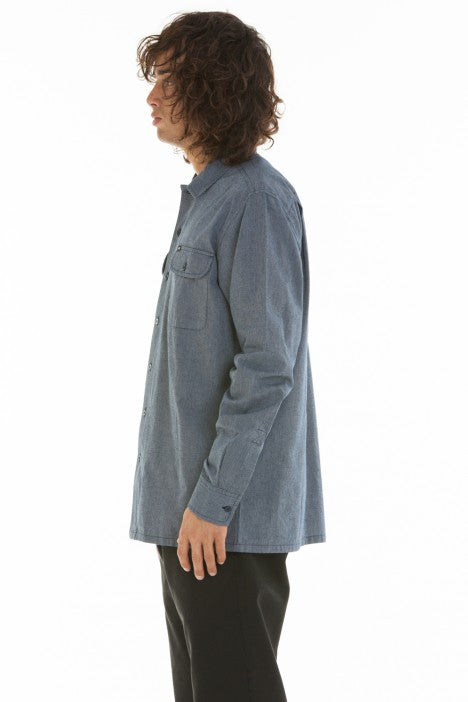 OBEY - Hillstone Men's Woven Button Up Shirt, Navy - The Giant Peach