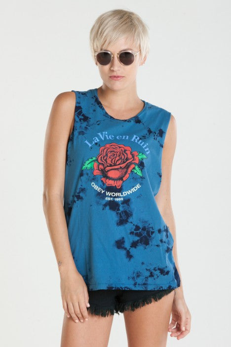 OBEY - La Vie En Ruine Women's Sleeveless Top, Indigo Tie Dye - The Giant Peach