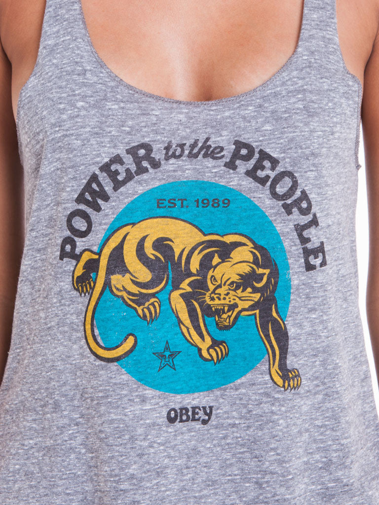 OBEY - Power To The People Panther Women's Tank, Heather Grey - The Giant Peach