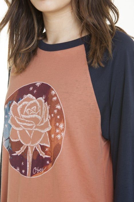 OBEY - Death Plumes Women's Raglan, Copper/Dark Navy - The Giant Peach