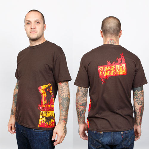 Strange Famous Records - I'm At The Fire Men's Shirt, Brown - The Giant Peach