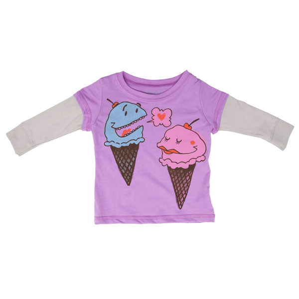 Mini Rotation - Ice Cream Love L/S Infant Twofer Tee, Lavender - The Giant Peach