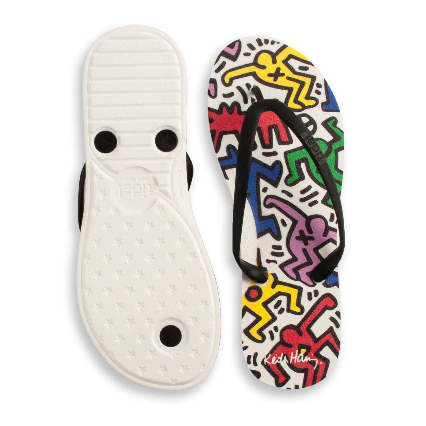 Tidal - Keith Haring Dancers Women's Flip Flops, White/Black - The Giant Peach