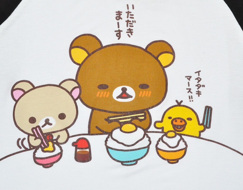 Rilakkuma Dinner Time Junior's Raglan, White/Black - The Giant Peach