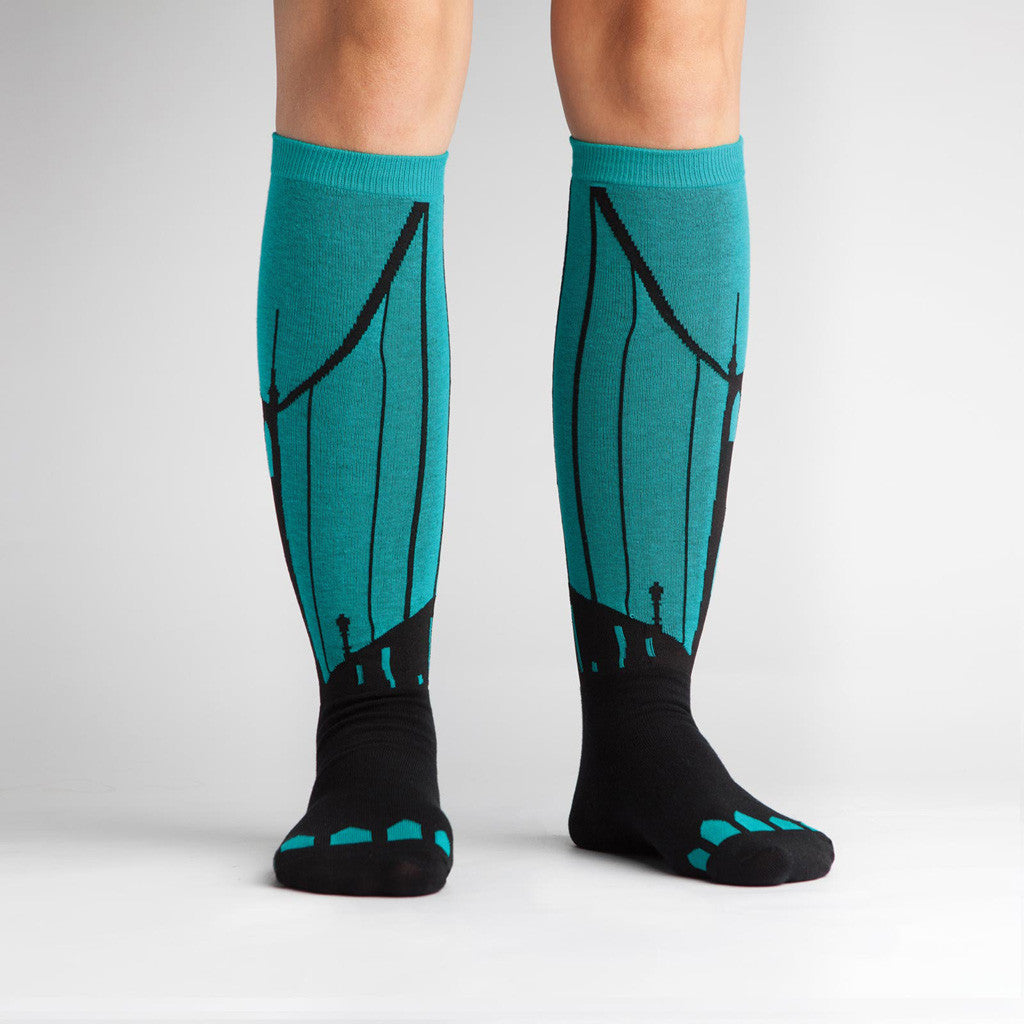 Sock It To Me - Put A Bridge On It Women's Knee Socks, Blue - The Giant Peach