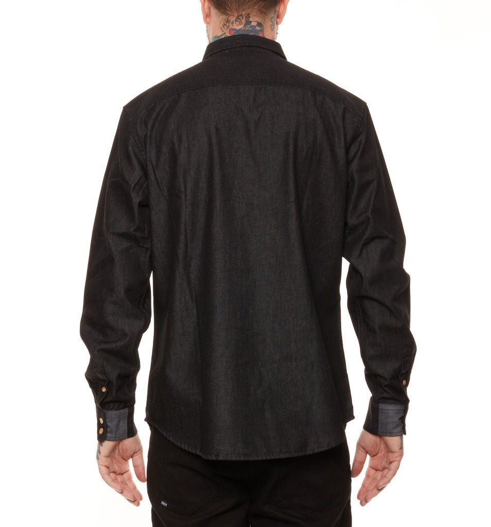 REBEL8 - Black Denim Men's Button Up Shirt - The Giant Peach