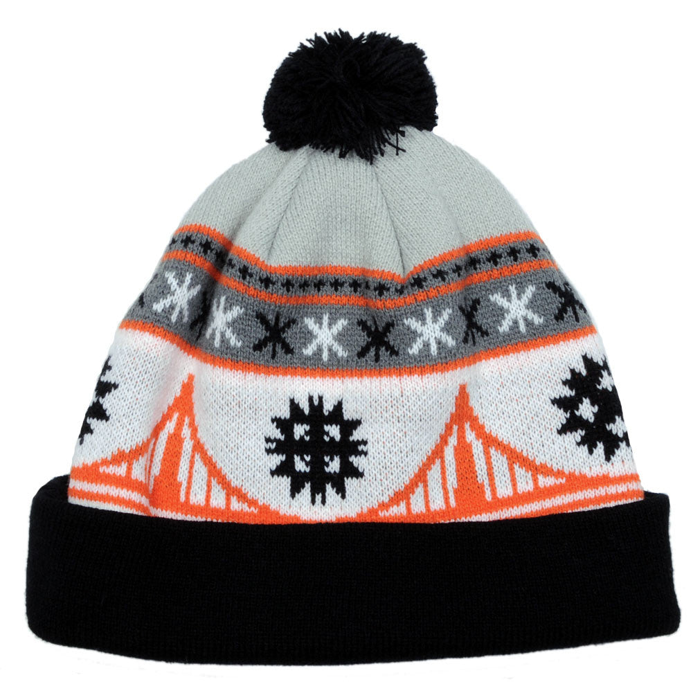 TRUE - Festive Pom Beanie Hat, Black/Orange - The Giant Peach