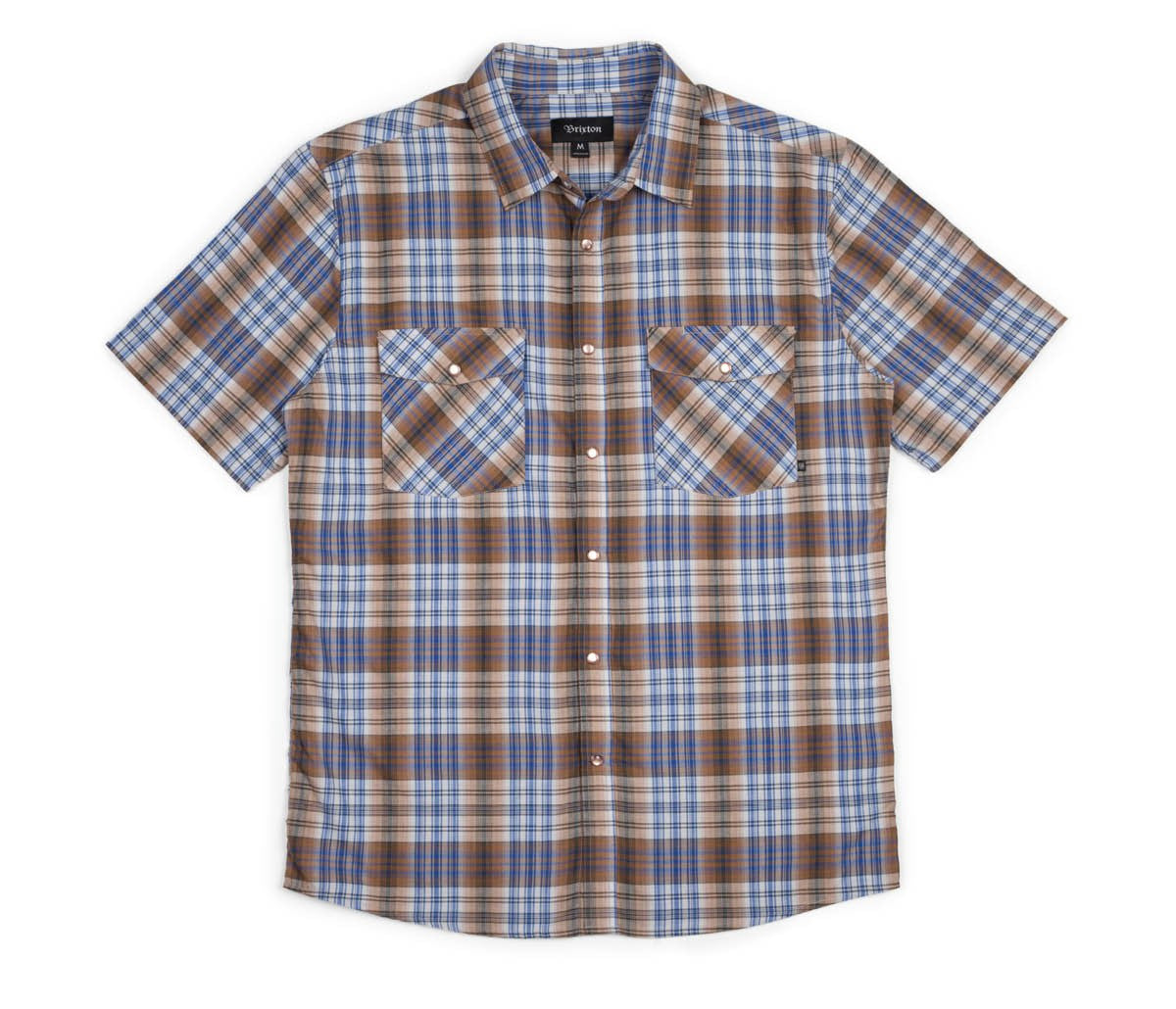 Brixton - Wayne Men's S/S Woven Shirt, Brown/Blue - The Giant Peach