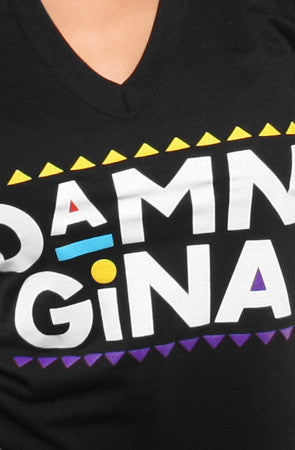 Adapt - Damn Gina Women's V-Neck Shirt, Black - The Giant Peach