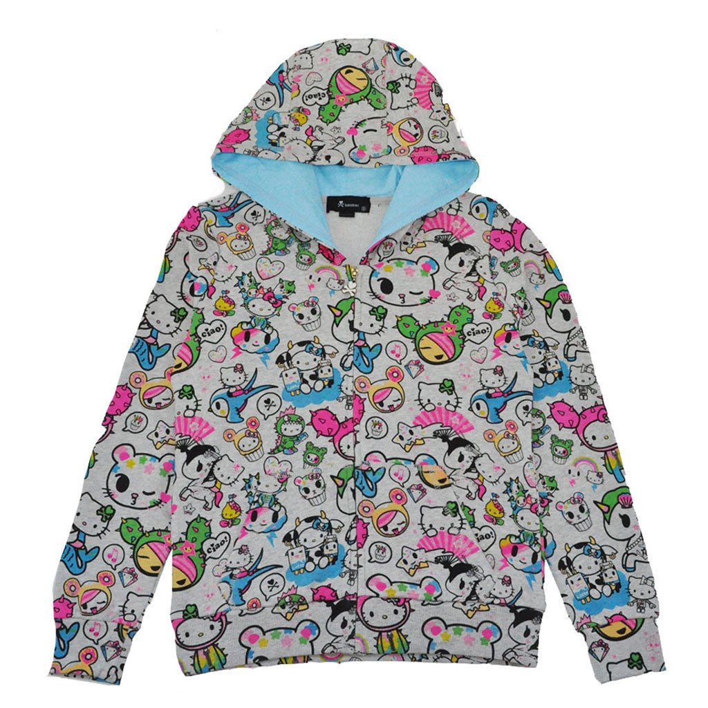 tokidoki - Emoji Kitty Women's Hoodie, Light Heather Grey - The Giant Peach