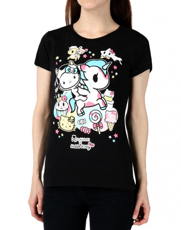 tokidoki x Hello Kitty Milk And Sugar Women's Tee, Black - The Giant Peach