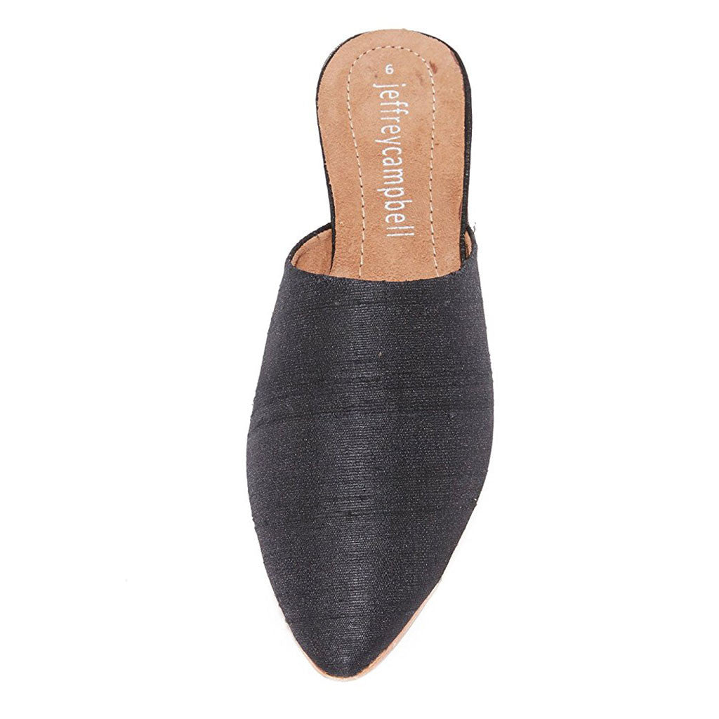 Jeffrey Campbell - Doshi Flat Mules, Black Silk - The Giant Peach