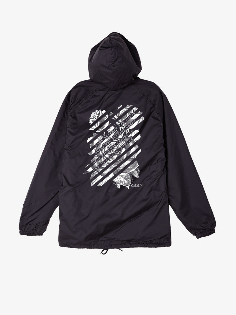OBEY - Defiant Rose Snap Hooded Men's Coaches Jacket, Black - The Giant Peach