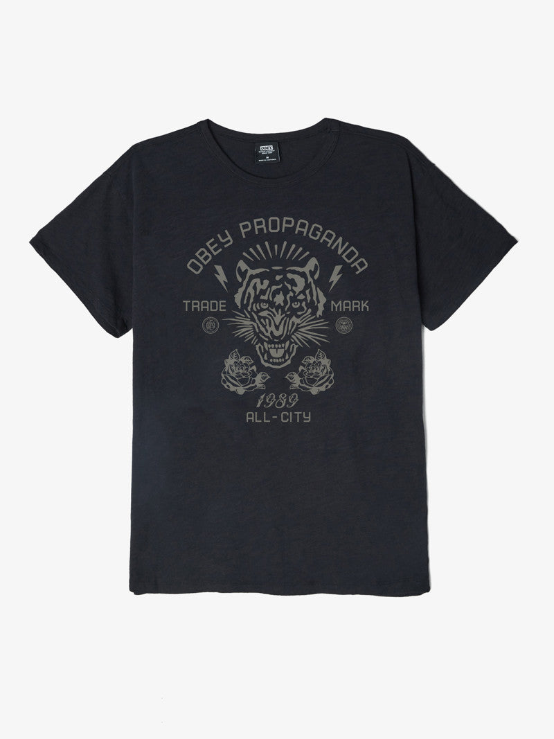 OBEY - Kiss Me Deadly Tiger Men's Slub Tee, Black - The Giant Peach