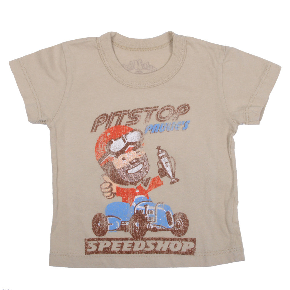made U look - Pitstop Paulie Infant Tee, Tan - The Giant Peach