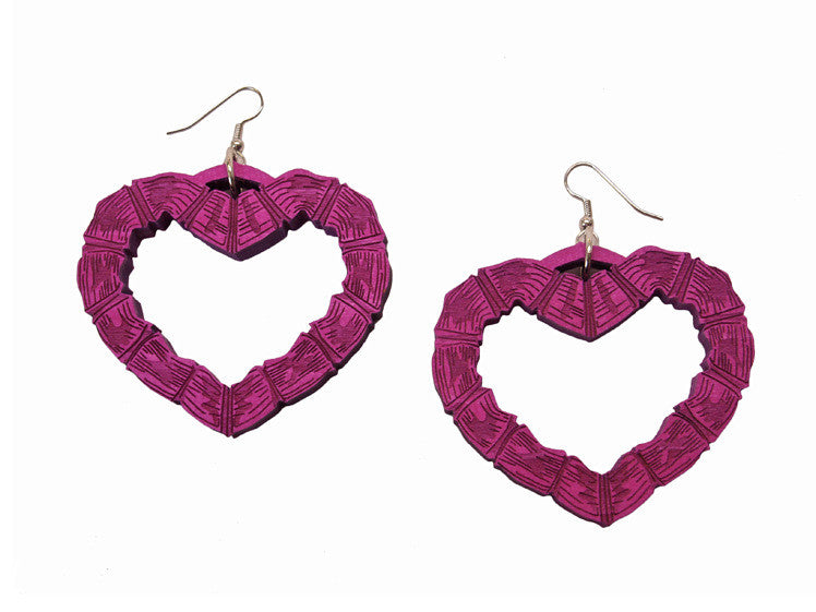 GoodWood NYC - Bamboo Heart Wooden Earrings, Pink - The Giant Peach