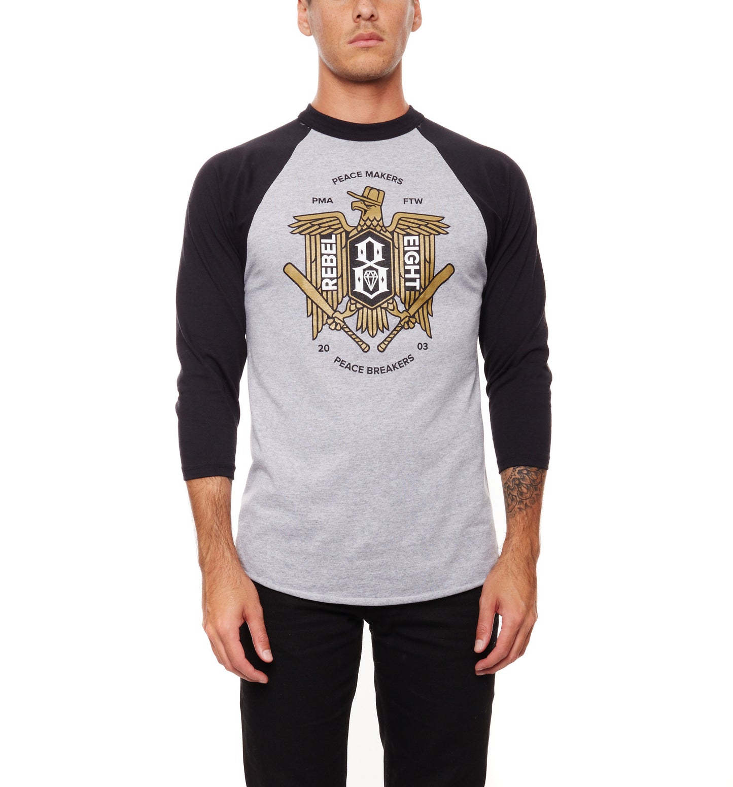 REBEL8 - Makers And Breakers Men's Raglan Shirt, Heather/Black - The Giant Peach