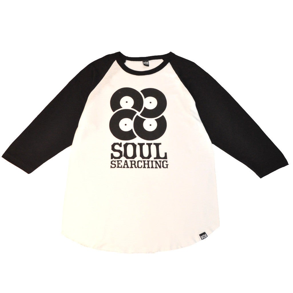 101 Apparel - Soul Searching Men's Baseball Tee, White/Black - The Giant Peach