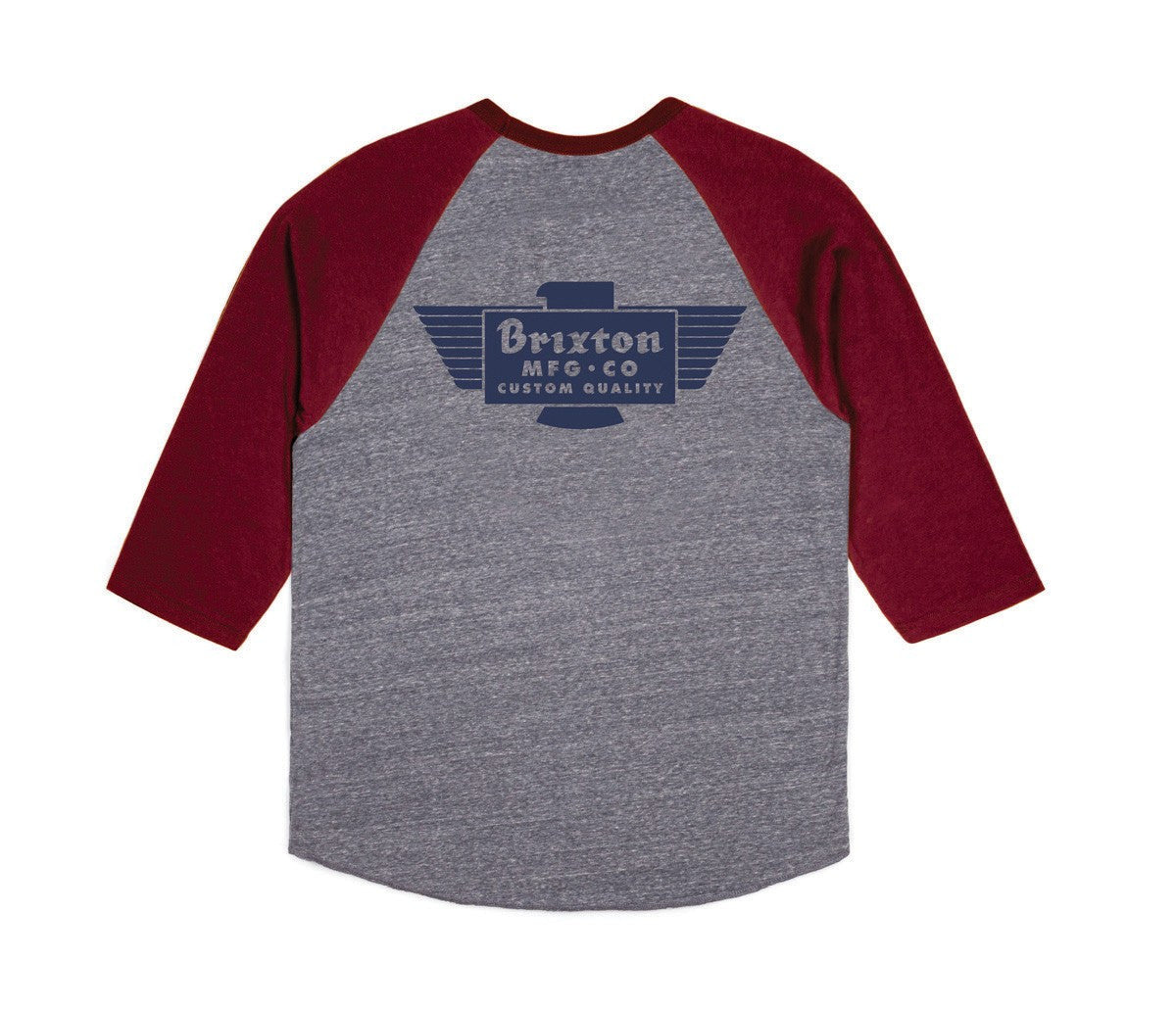 Brixton - Cylinder Men's 3/4 Sleeve Tee, Heather Grey/Burgundy - The Giant Peach