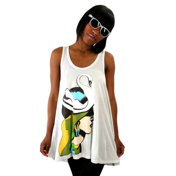 2K Milton Glaser - Swanhead Racer Back Women's Tank Top, Ice Grey - The Giant Peach