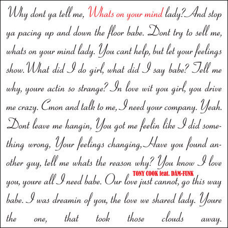 Tony Cook (feat. Dam Funk) - What's On Your Mind?, 12" Vinyl - The Giant Peach