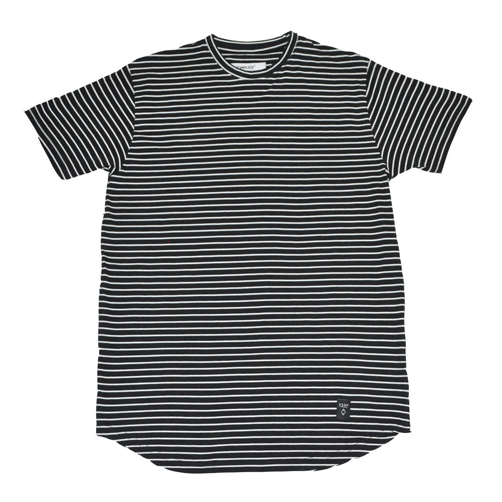 Akomplice - White Striped Moan SC Men's Tee, Black - The Giant Peach