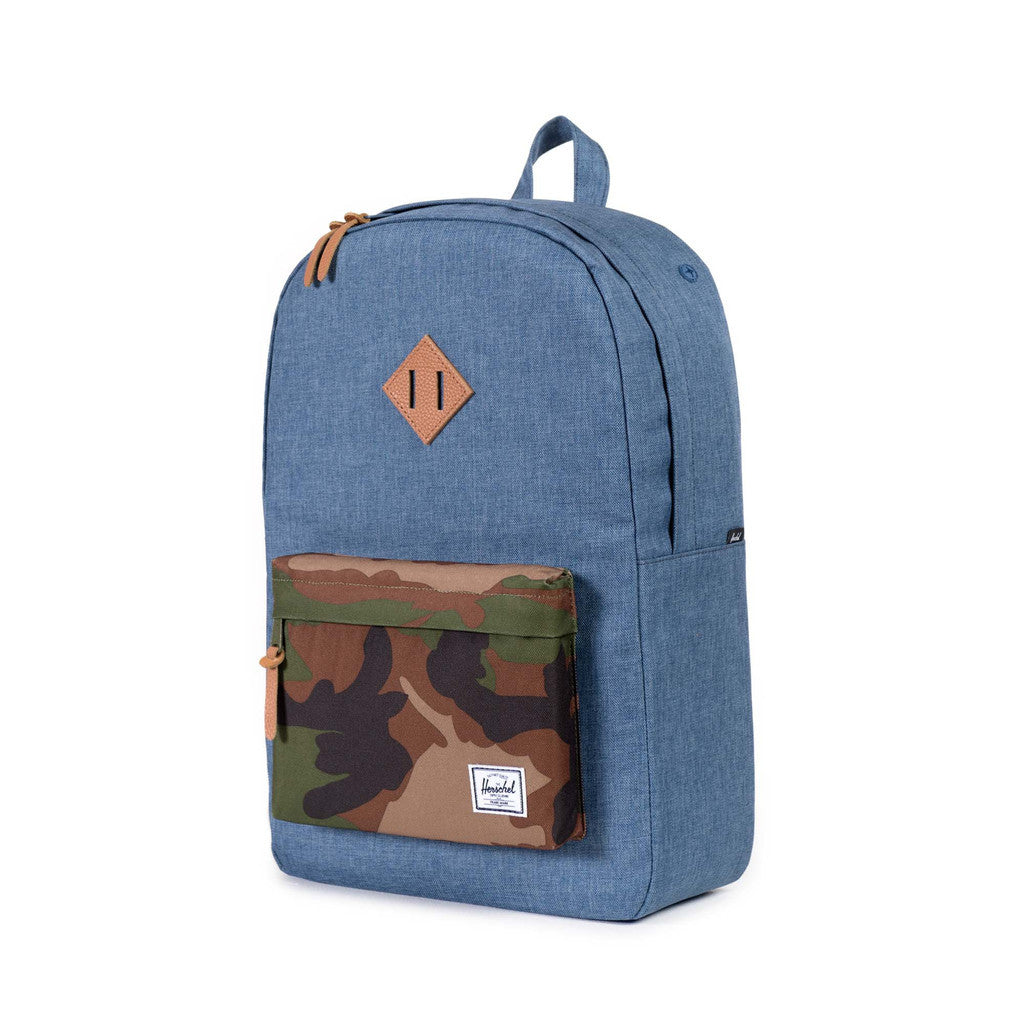 Herschel Supply Co - Heritage Backpack, Crosshatch Navy /Woodland Camo - The Giant Peach