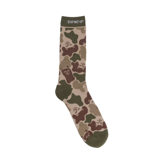RIPNDIP - Nerm Camo Socks, Army Green - The Giant Peach