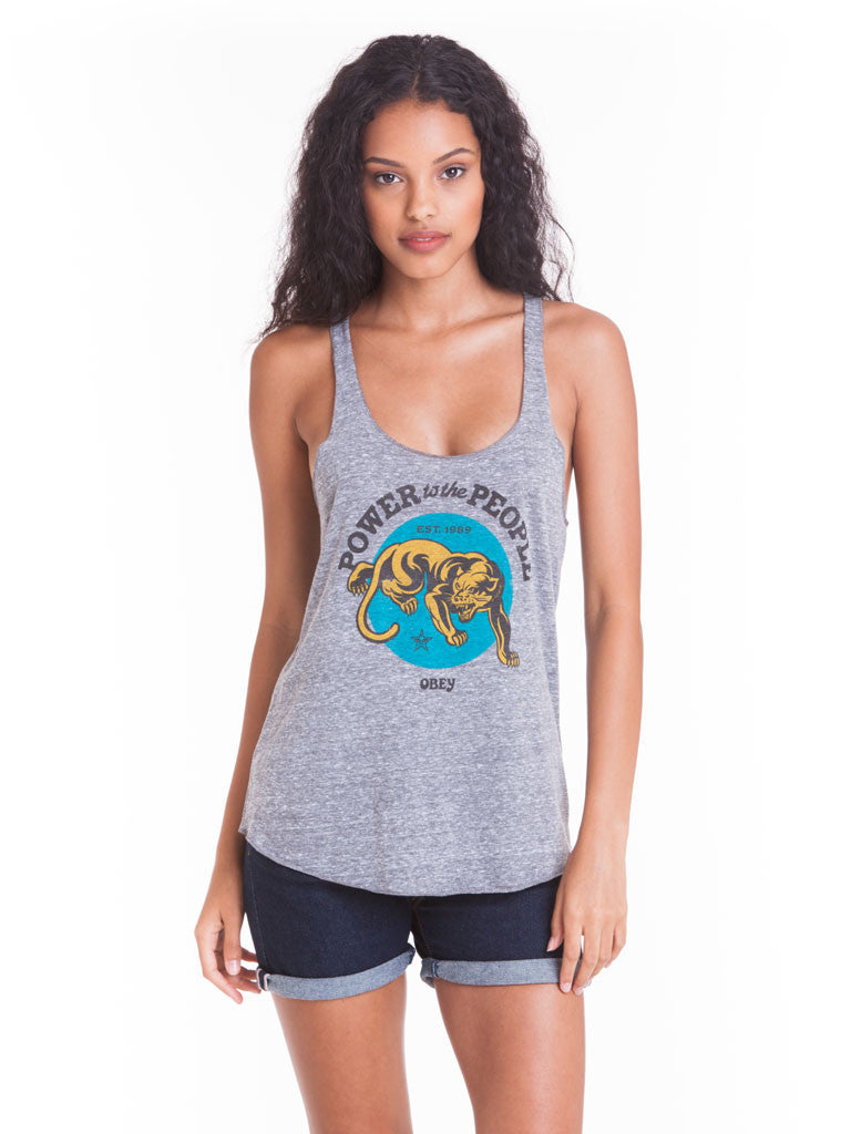 OBEY - Power To The People Panther Women's Tank, Heather Grey - The Giant Peach