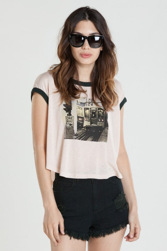 OBEY - Your Signal Women's Sleeveless Top, Pastel Rose Tan/Emerald - The Giant Peach