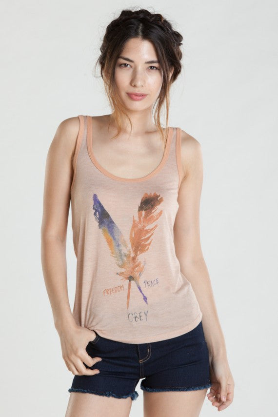 OBEY - Freedom and Peace Women's Tank Top, Tan - The Giant Peach