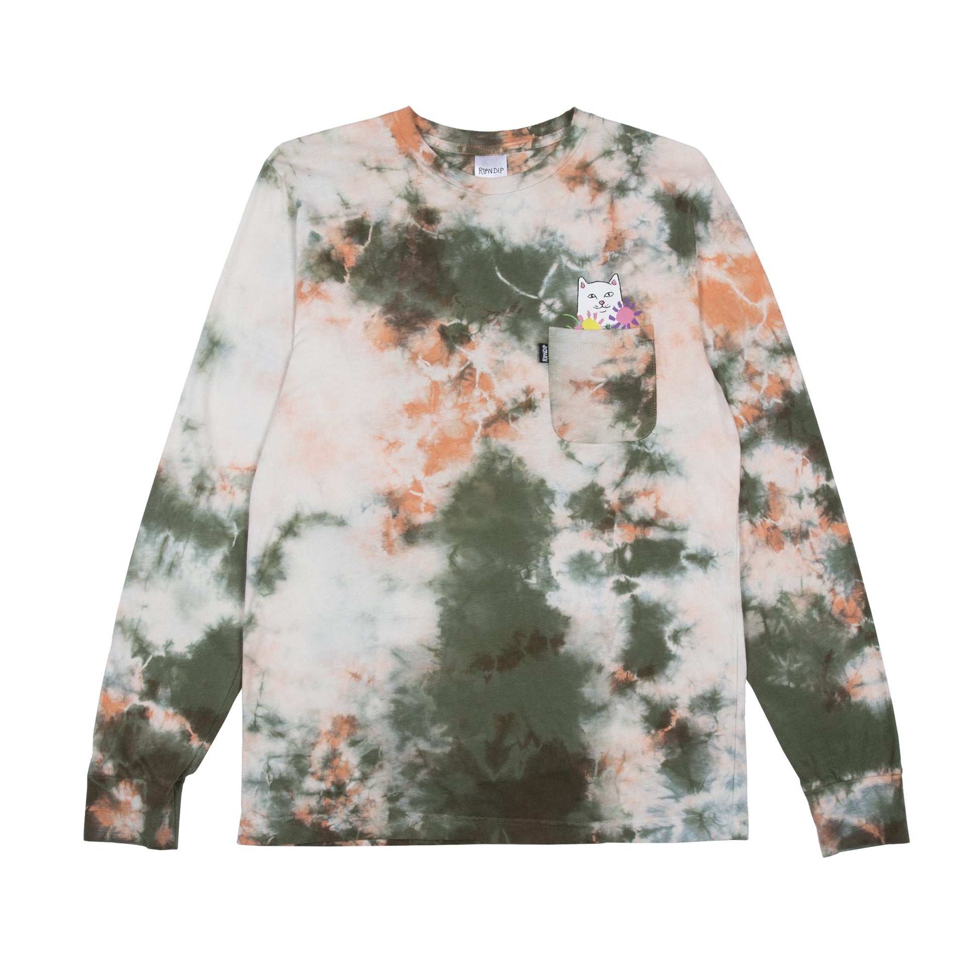 RIPNDIP - Flowers For Bae Men's L/S Tee, Green/Pink Acid Wash - The Giant Peach
