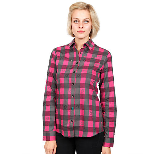 Married to the Mob - Buffalo Gals Buttoned-Down Women's Shirt, Pink - The Giant Peach