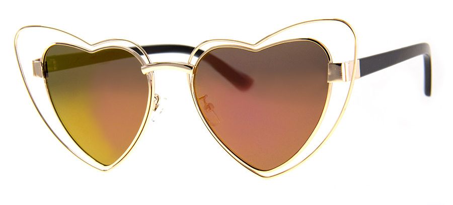 True Heart Sunglasses, Gold/Pink Mirror