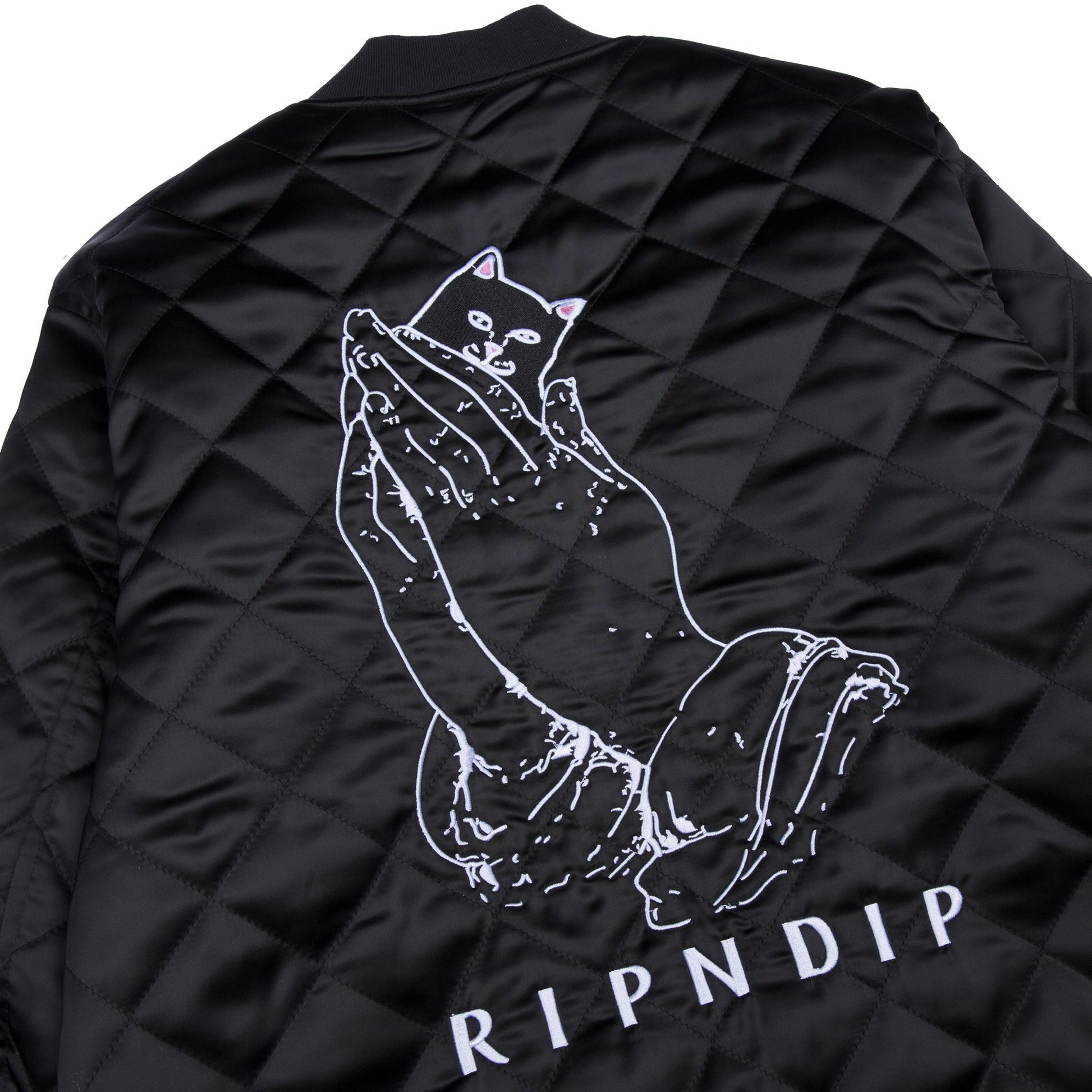 RIPNDIP - Praying For Nermal Men's Quilted Reversible Jacket, Black/Yellow - The Giant Peach