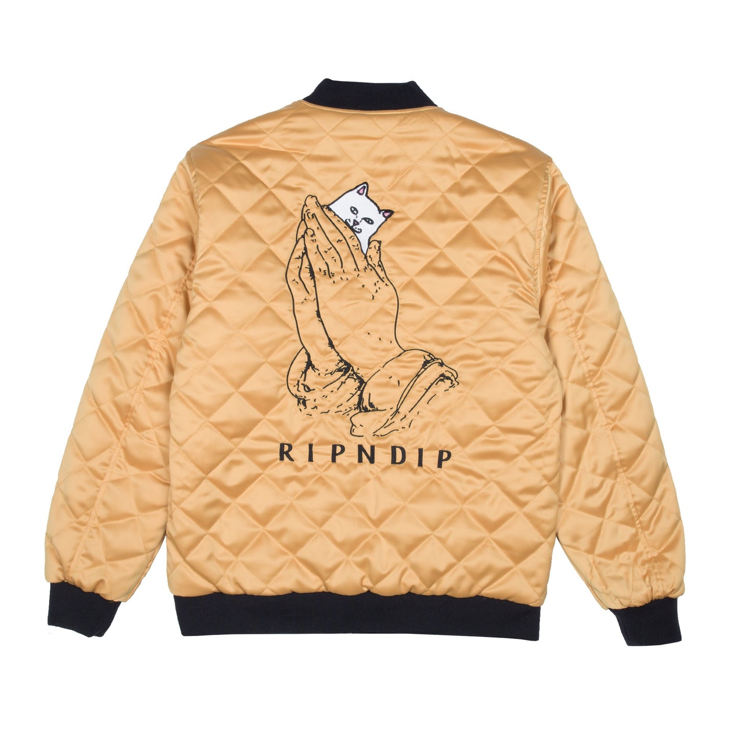 RIPNDIP - Praying For Nermal Men's Quilted Reversible Jacket, Black/Yellow - The Giant Peach