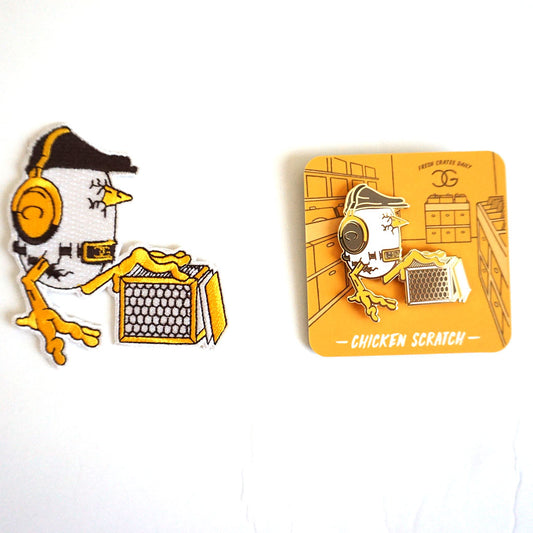DJ Chicken George Chicken Scratch pin and patch set