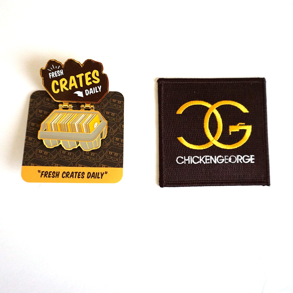 DJ Chicken George Fresh Crates Daily pin and patch set