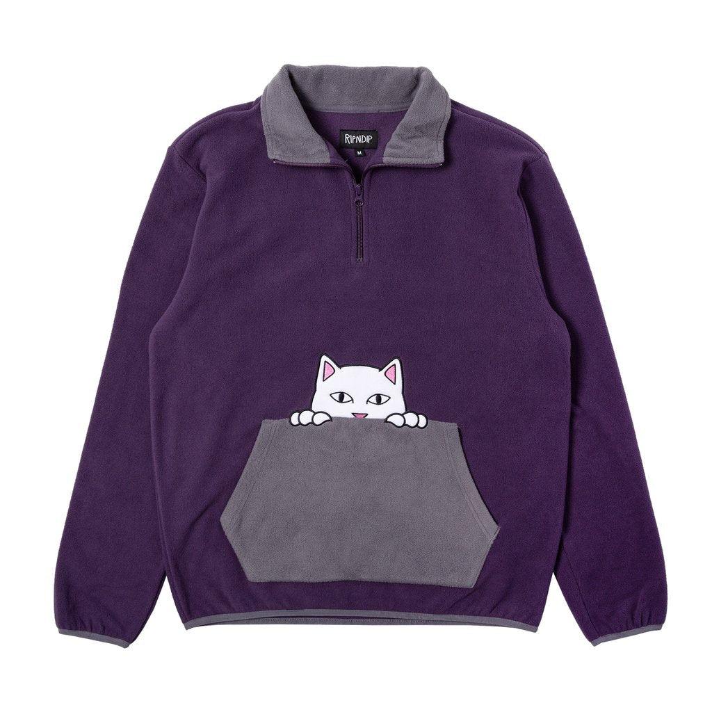 RIPNDIP - Peek A Nermal Brushed Fleece 3/4 Men's Zip Sweater, Purple/Gray