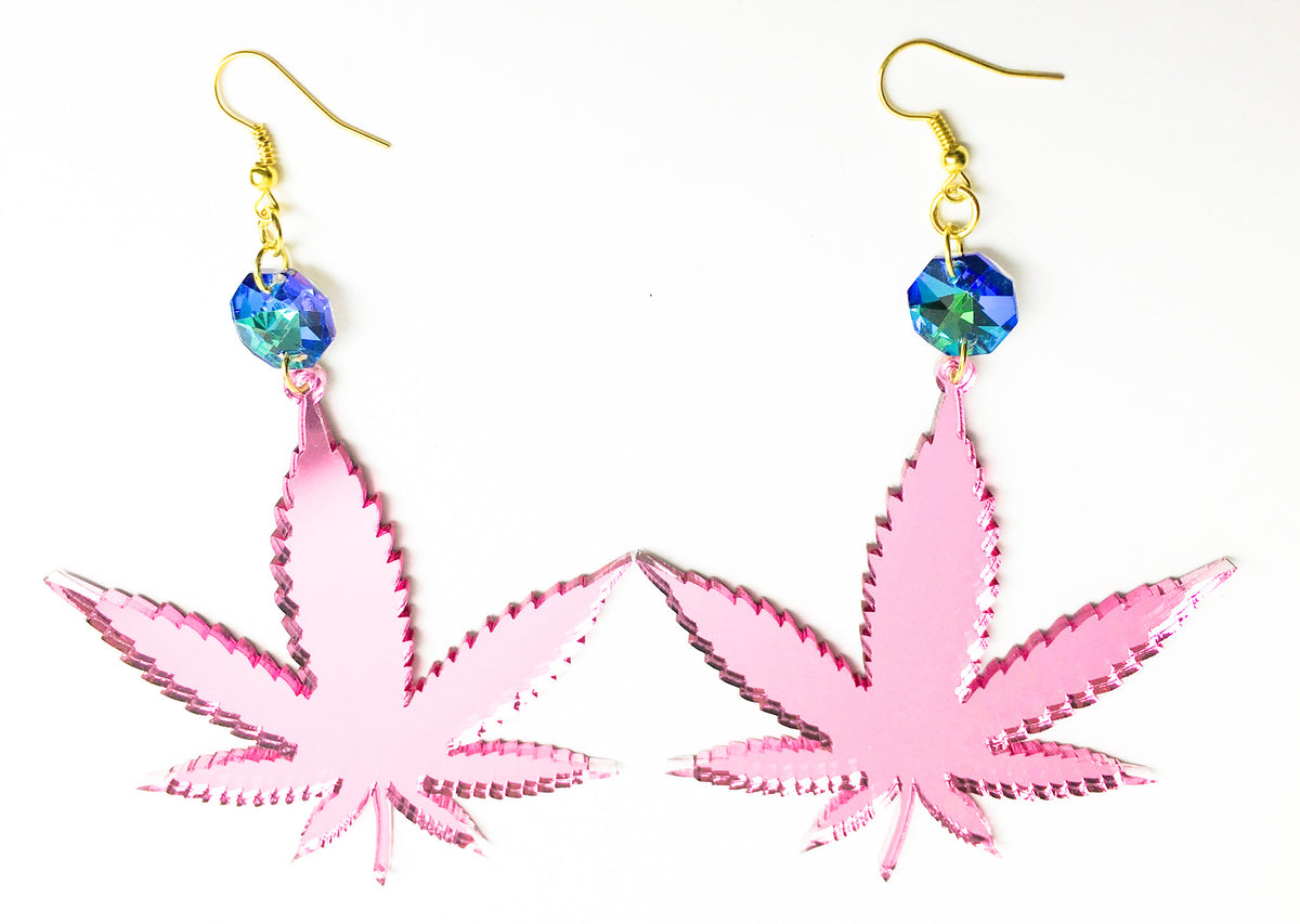 TRIXY STARR - Irie Weed Earrings, Pink - The Giant Peach