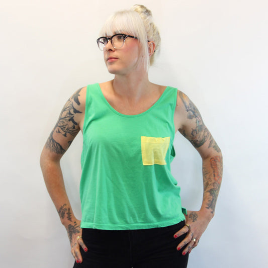 Trends - A's Women's Crop Tank Top, Green/Yellow - The Giant Peach
