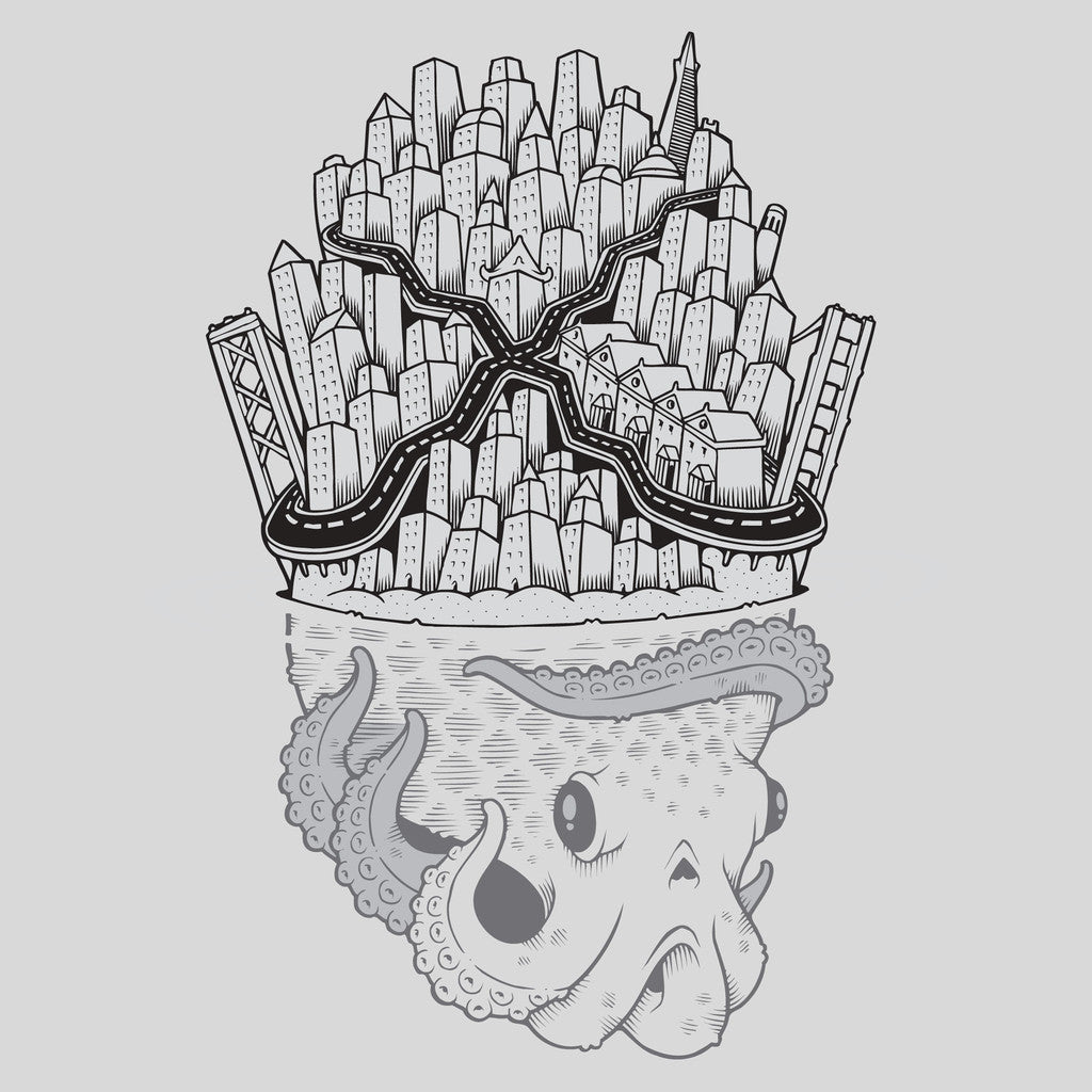 SuperFishal (Jeremy Fish) - Octopus Island Men's Shirt, Silver - The Giant Peach