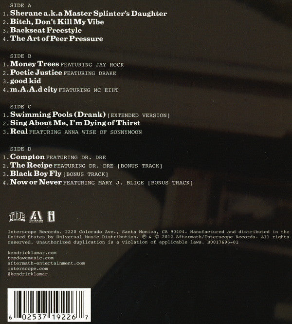 Kendrick Lamar - Good Kid, M.A.A.D. City Deluxe 2xLP Vinyl - The Giant Peach