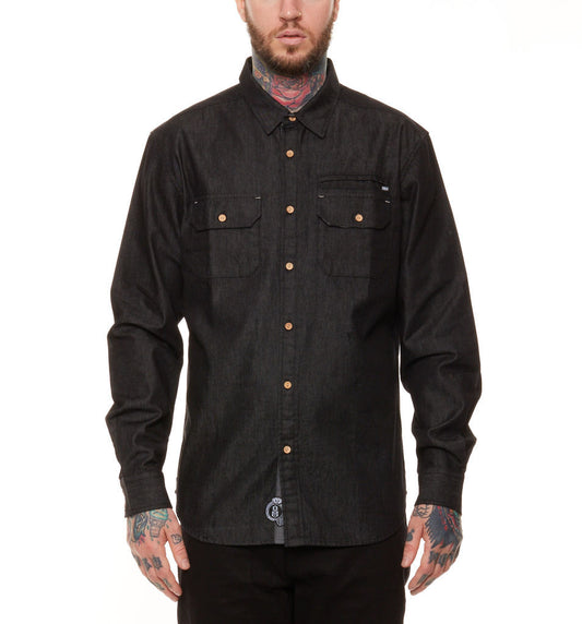 REBEL8 - Black Denim Men's Button Up Shirt - The Giant Peach