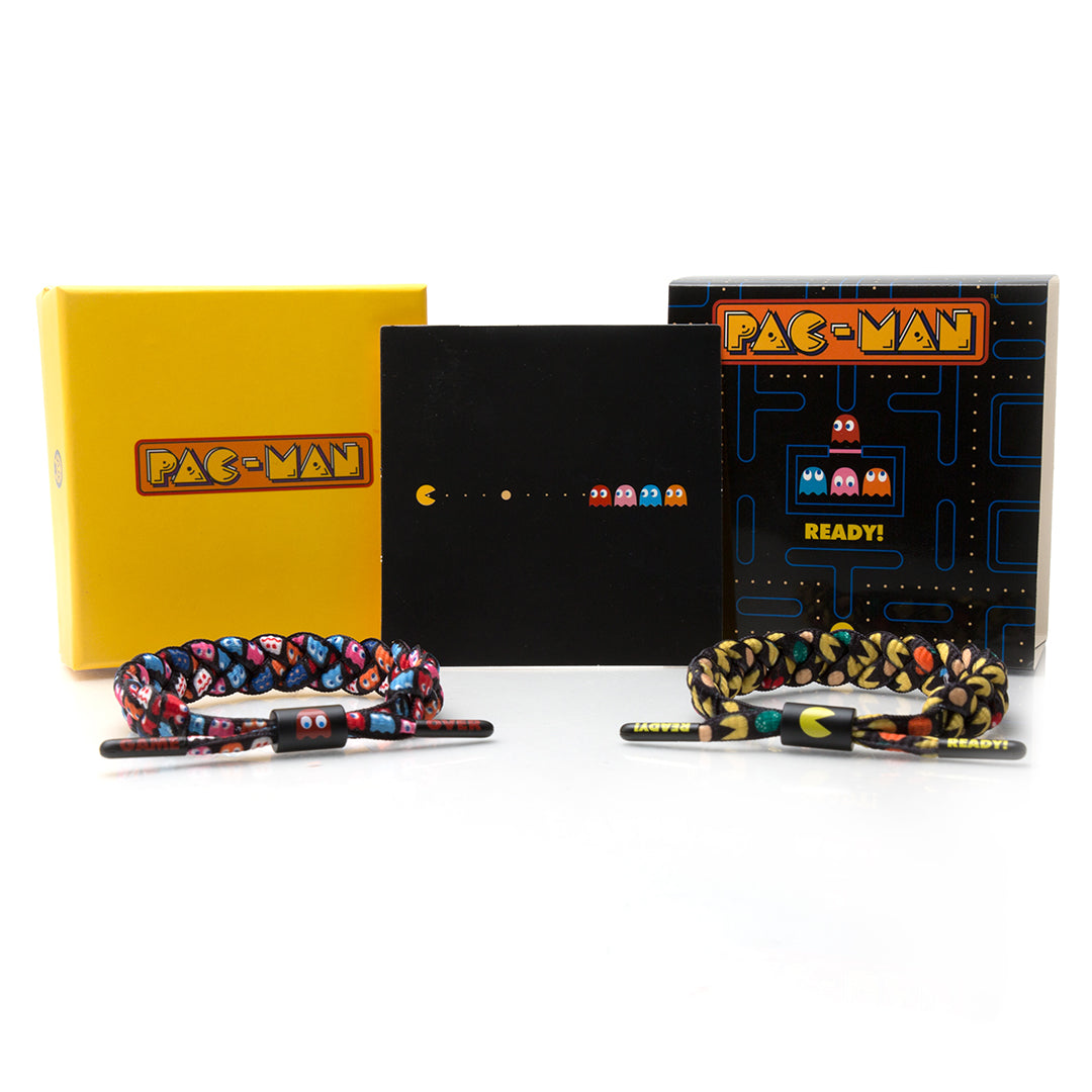 Rastaclat - Pac-Man Shoelace Bracelet 2 Pack, Black/Yellow/Red/Pink - The Giant Peach