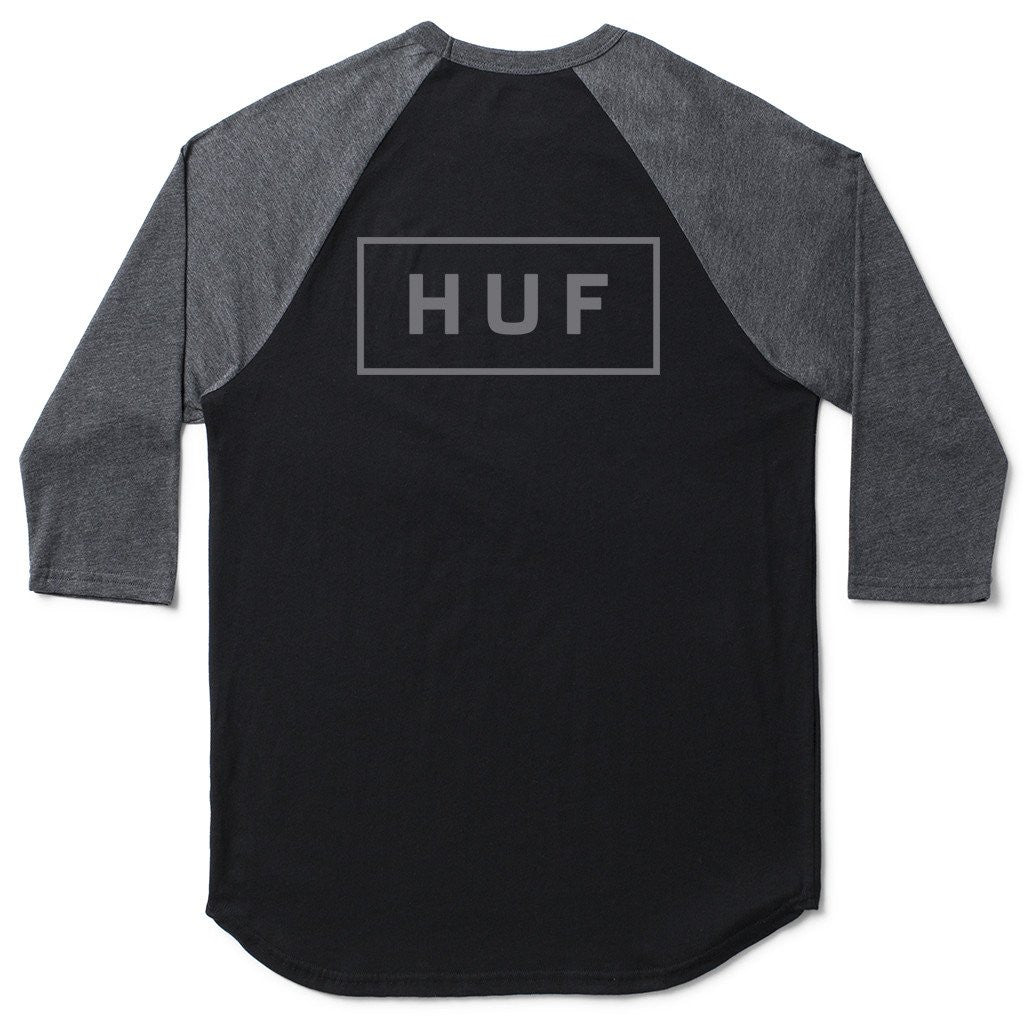 HUF - Reflective Bar Logo Men's Raglan, Black/Charcoal Heather - The Giant Peach