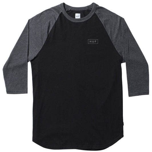 HUF - Reflective Bar Logo Men's Raglan, Black/Charcoal Heather - The Giant Peach