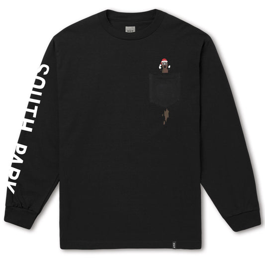 HUF x South Park Mr. Hankey Men's L/S Pocket Tee, Black - The Giant Peach